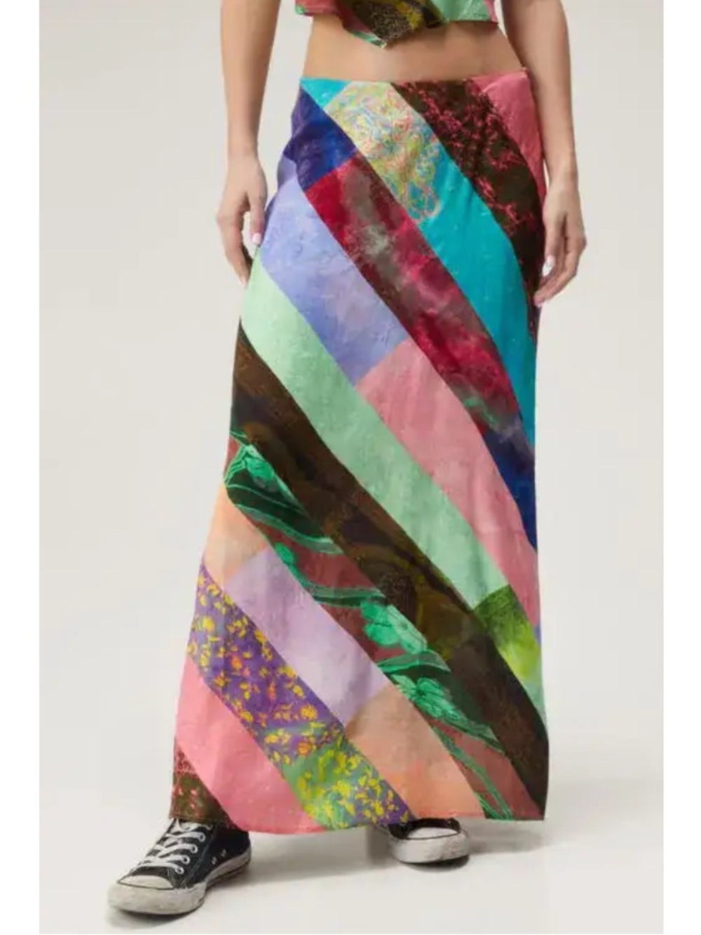 Nasty gal patchwork print satin midi maxi skirt boho size 4 hippie Gypsy